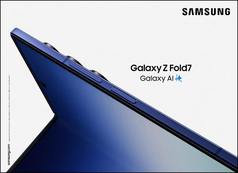 Galaxy Z Fold7 shown front and back in Blue Shadow