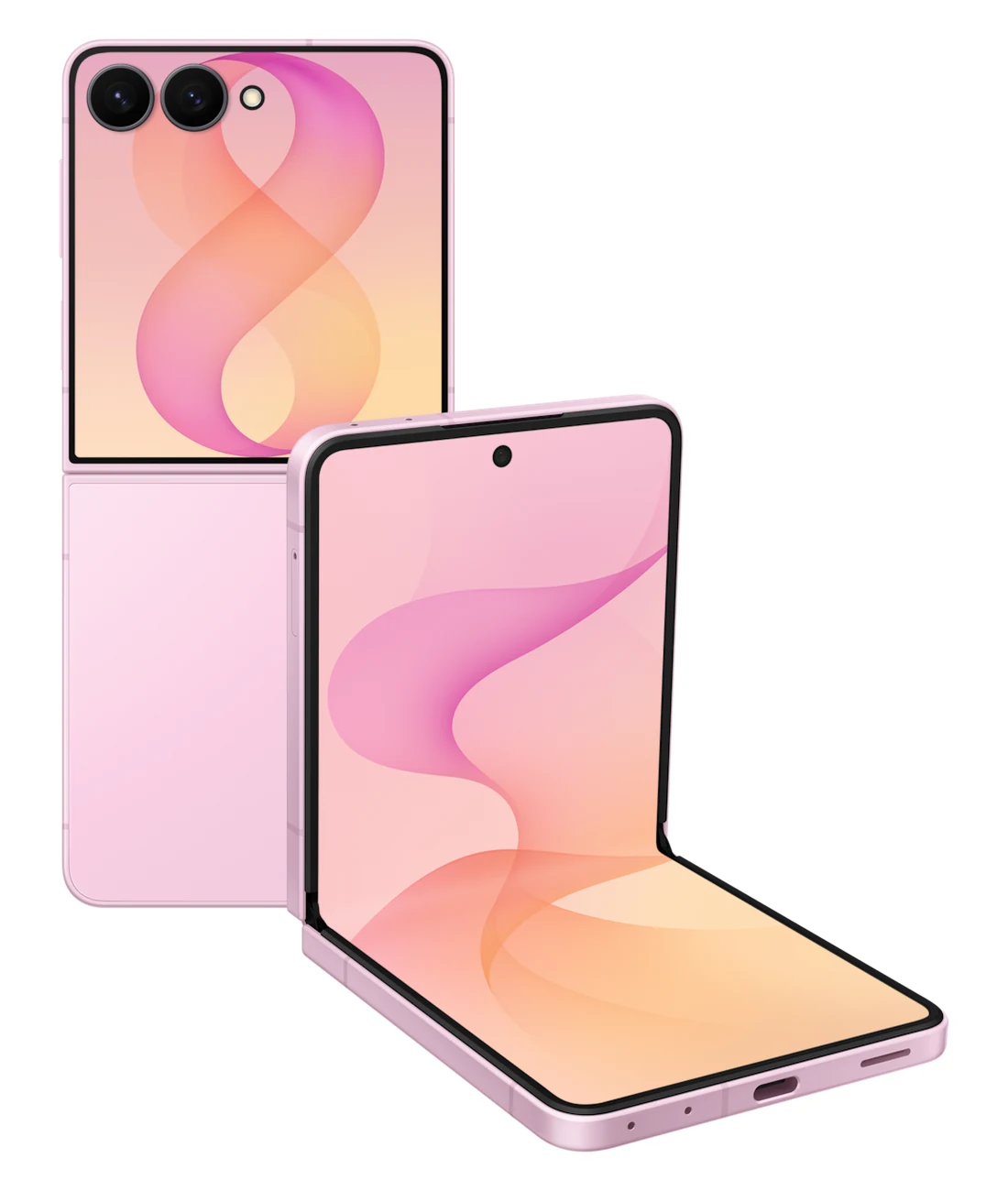 Galaxy Z Flip 8 in Pink shown closed and in Flex Mode, highlighting compact travel carry and on-the-go battery practicality