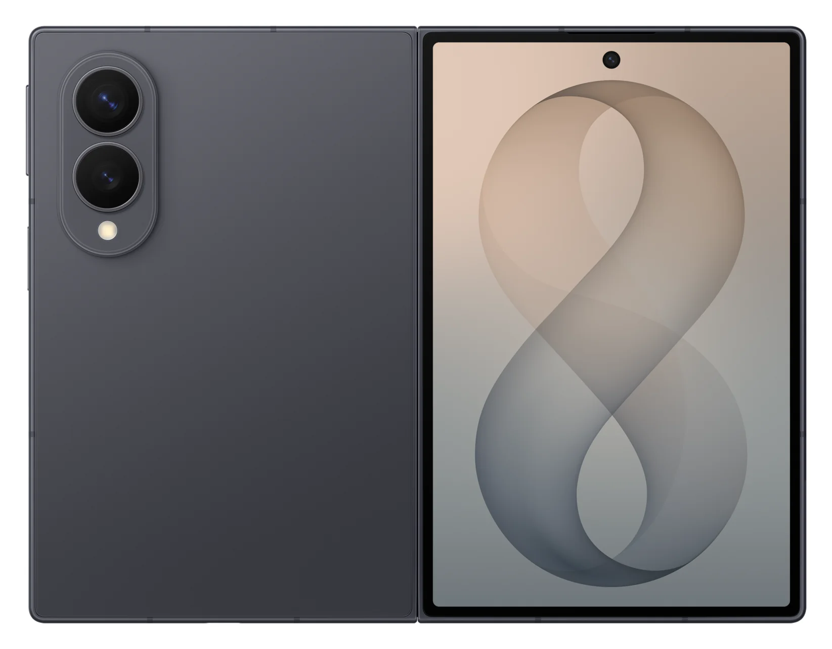 Galaxy Z Fold 8 in Graphite, front and back official render on a white background