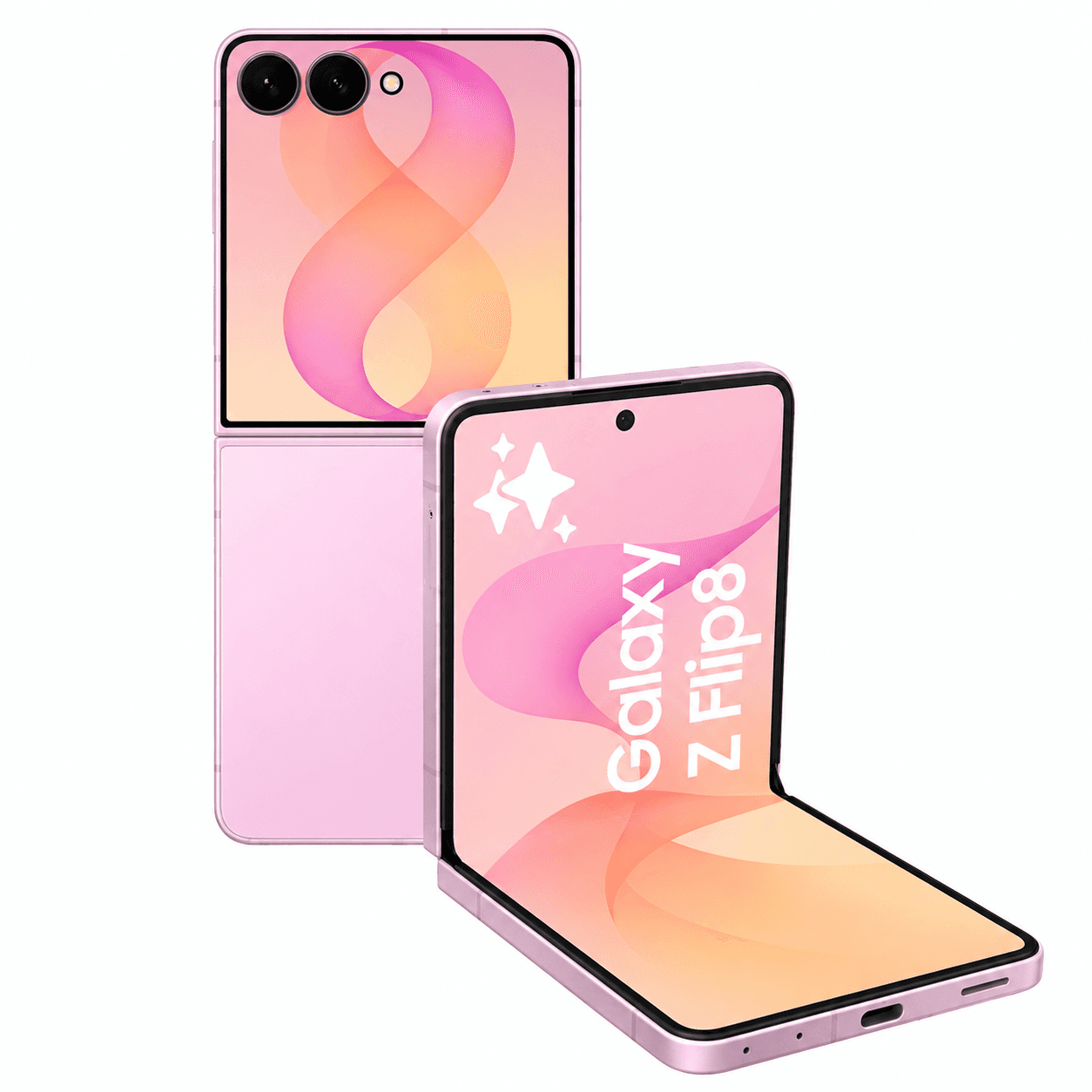Galaxy Z Flip 8 rumoreado en rosa, plegado y parcialmente desplegado