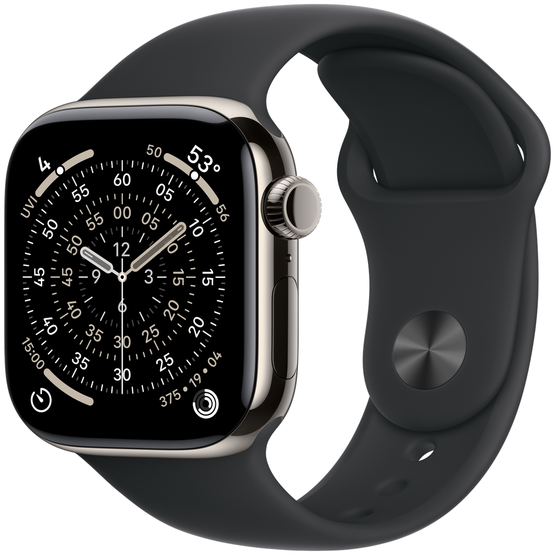 Apple Watch Titanium Series 11 42mm in Natural Titanium, Front view