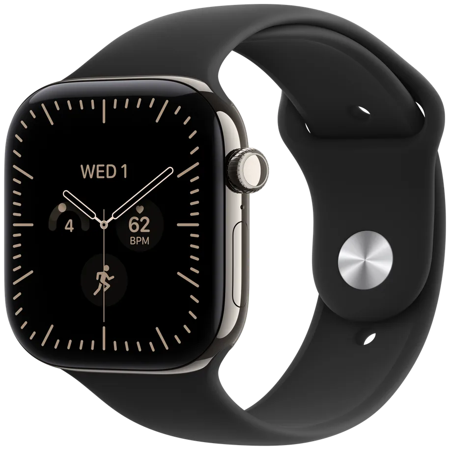 Apple Watch Titanium Series 12 46mm in Natural Titanium, Front view