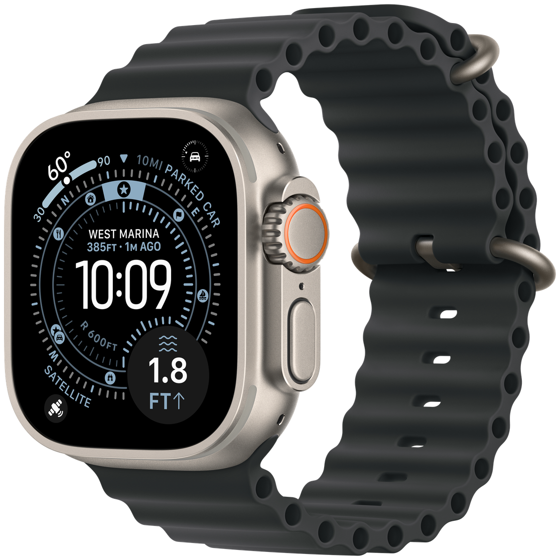 Apple Watch Ultra 3 in Natural Titanium, Front view