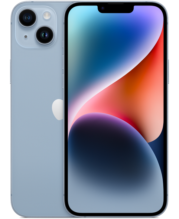 iPhone 14 Plus in Blue, Front + Back view