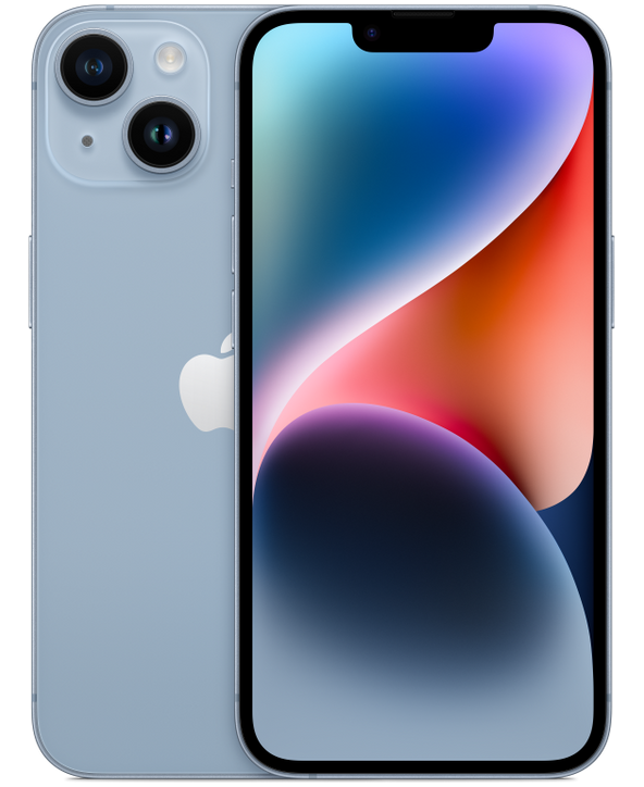 iPhone 14 in Blue, Front + Back view