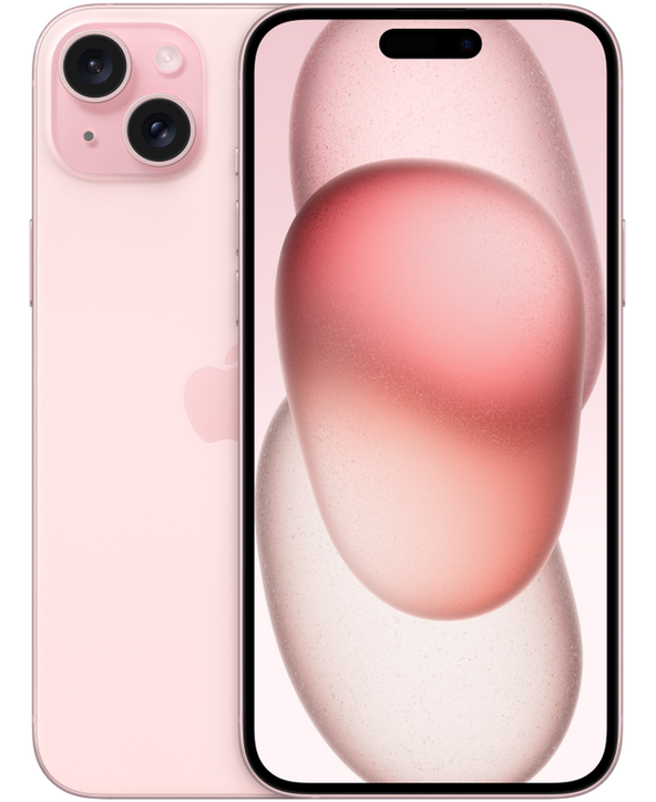 iPhone 15 Plus in Pink, Front + Back view