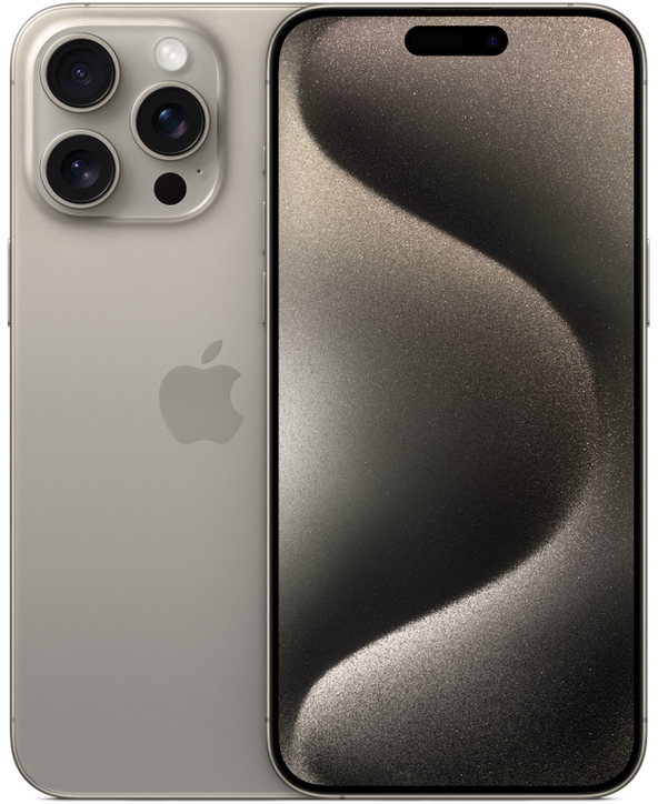 iPhone 15 Pro Max en Titanio, vista Front + Back