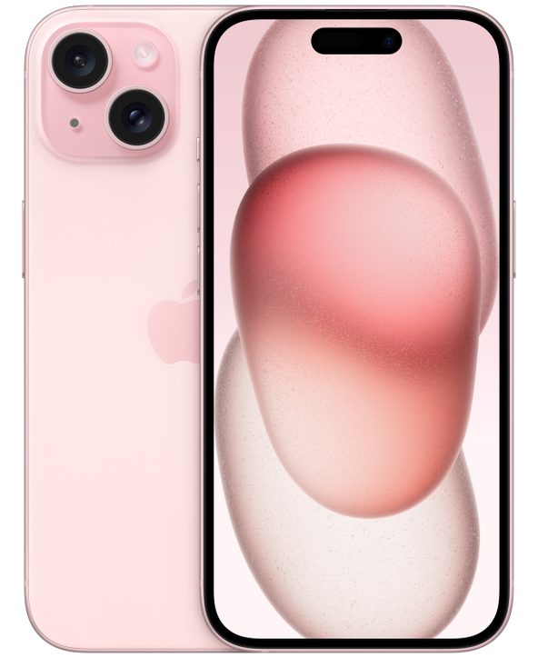 iPhone 15 in Pink, Front + Back view