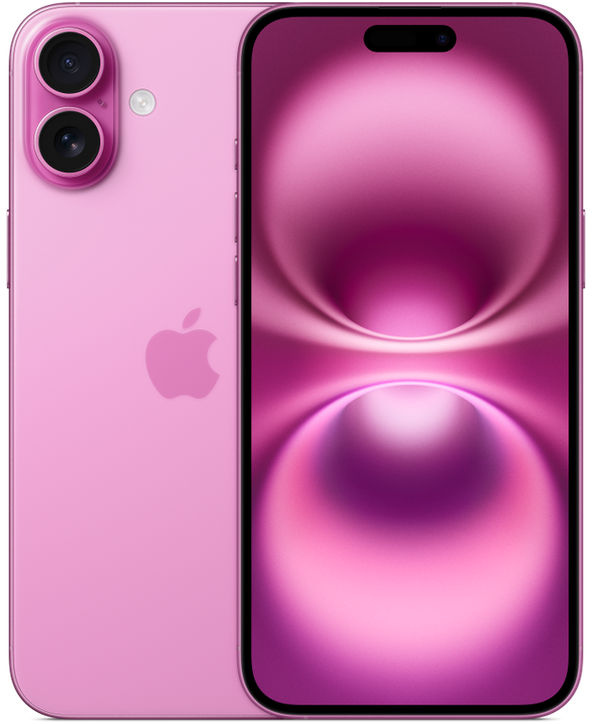 iPhone 16 Plus in Pink, front and back view