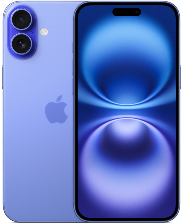 iPhone 16 Plus in Ultramarine, Front + Back view
