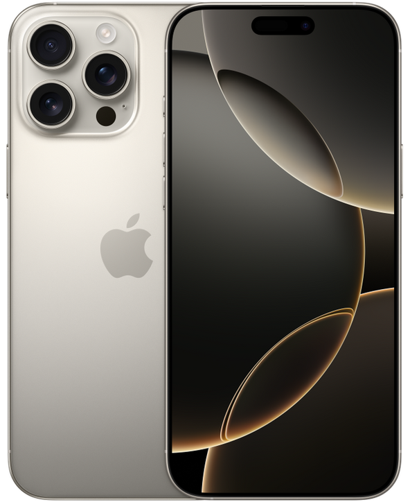 iPhone 16 Pro Max en Titanio, vista Front + Back