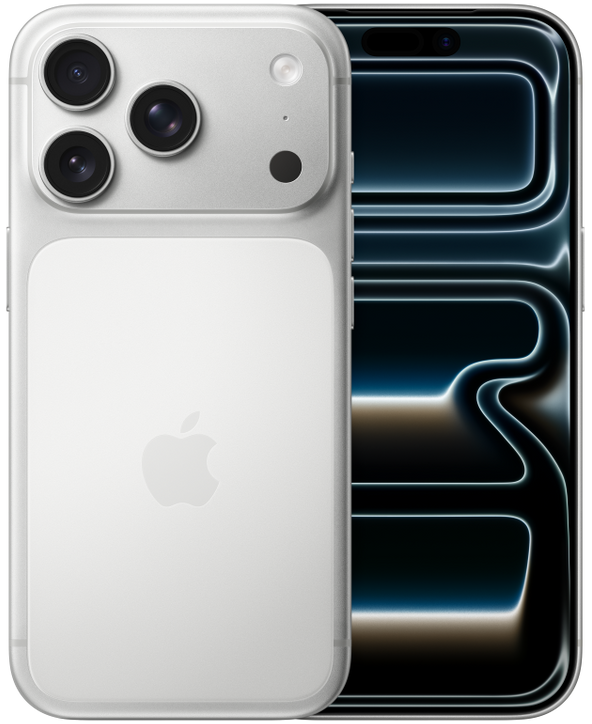 iPhone 17 Pro in Silver, front and back view