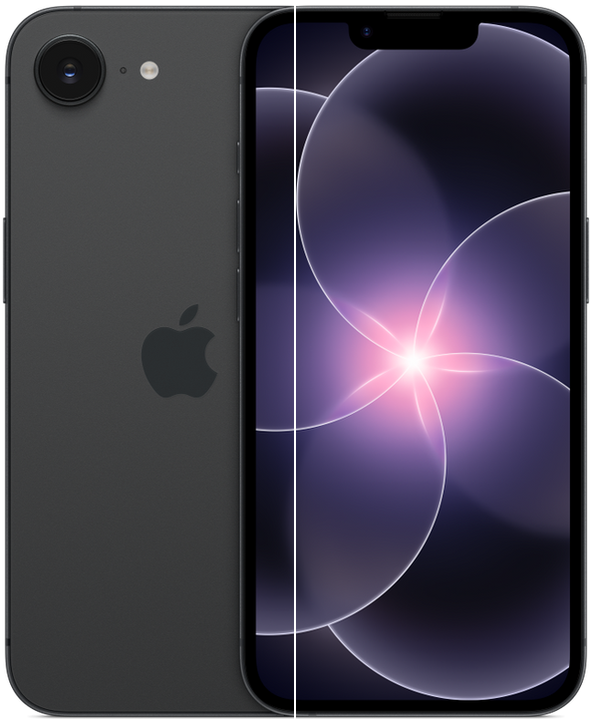 iPhone 17e in Black, front and back view