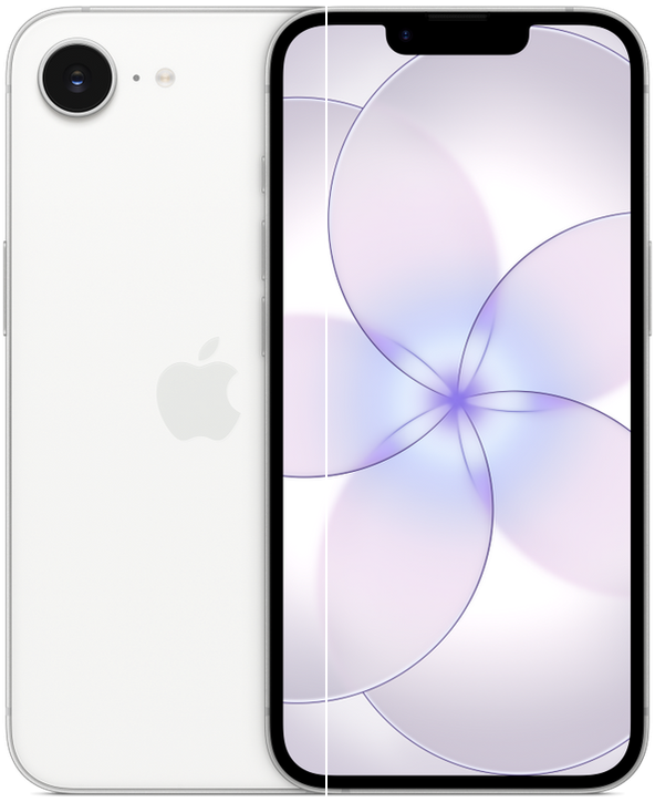 iPhone 17e in White, front and back view