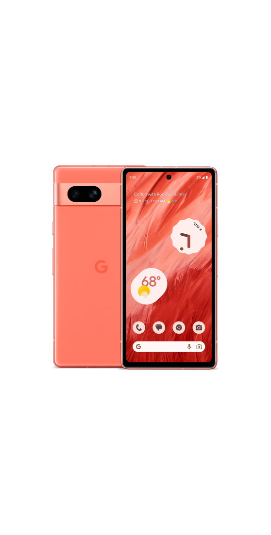 Pixel 7a in Charcoal, Front + Back view