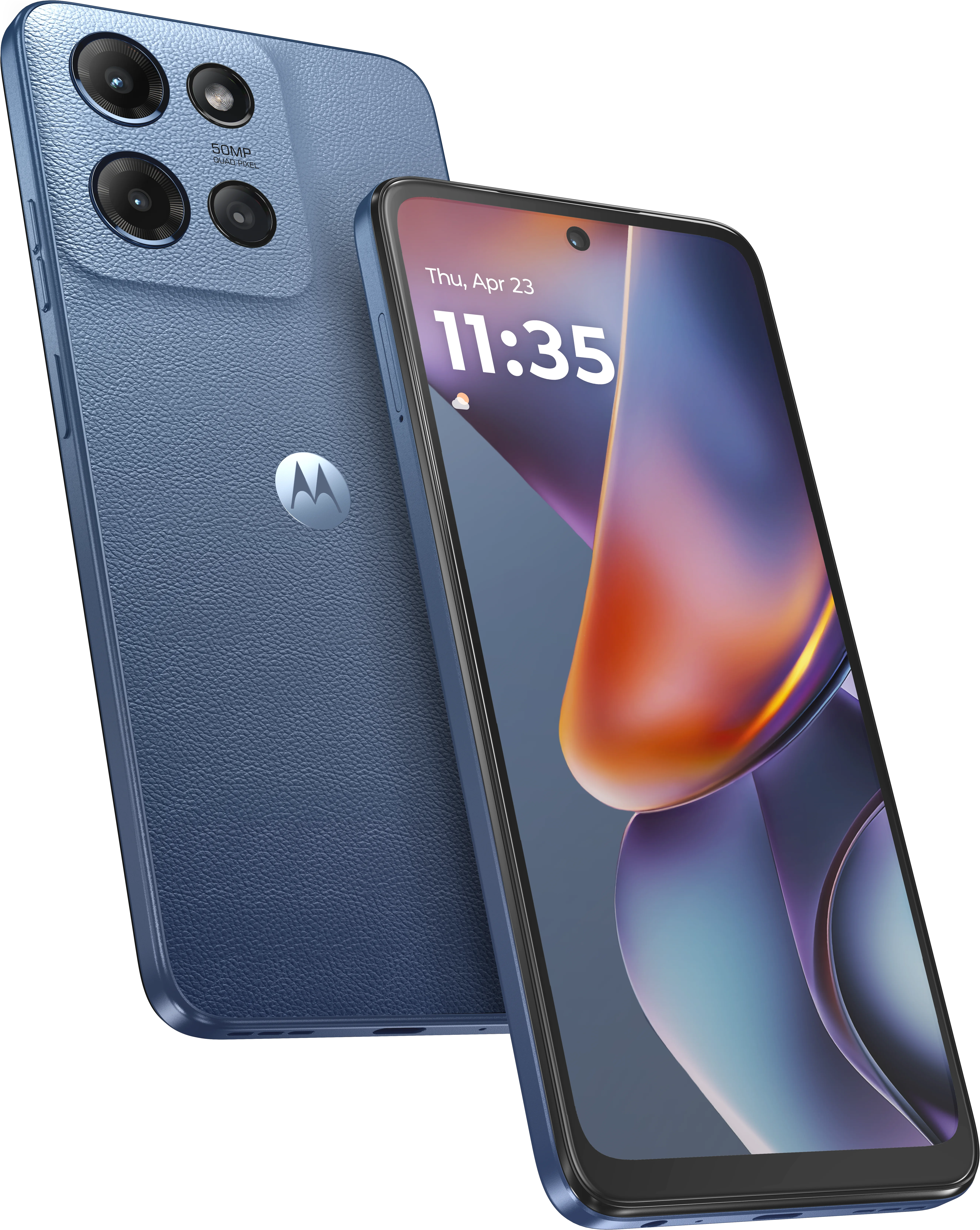 moto g in Sapphire Blue, front and back view