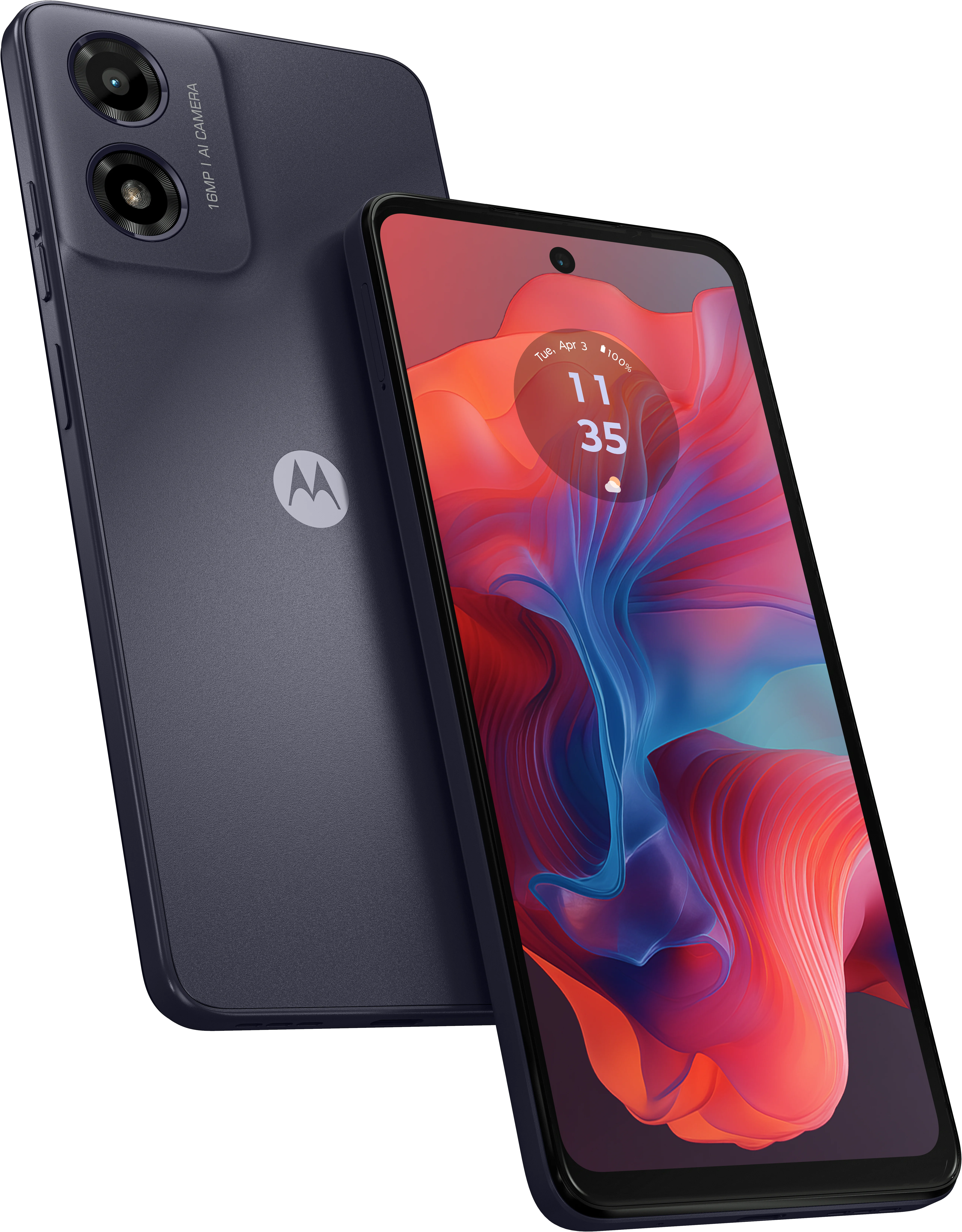 moto g04 in Concord Black, front and back view