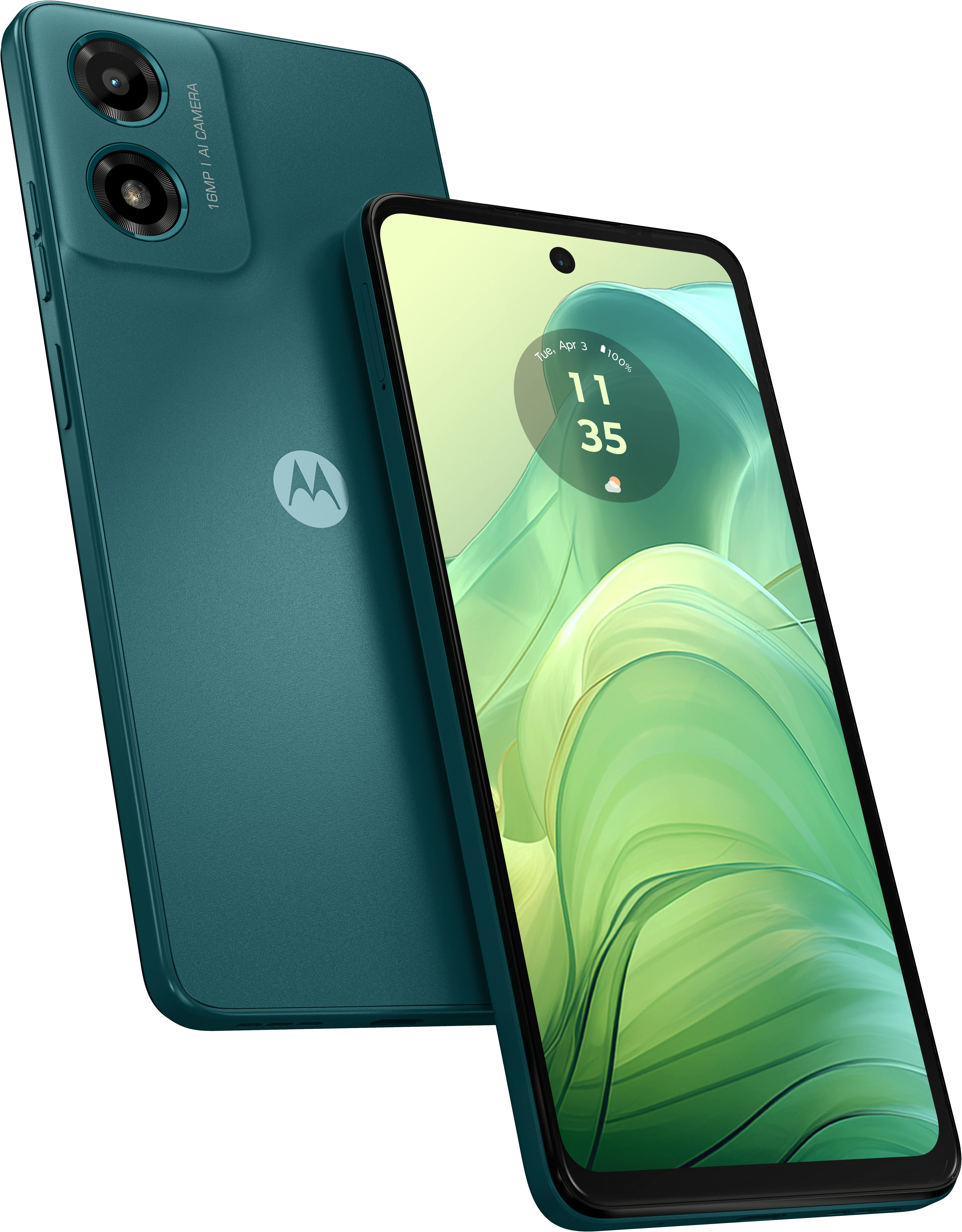 moto g04 en Verde mar, vista Front + Back