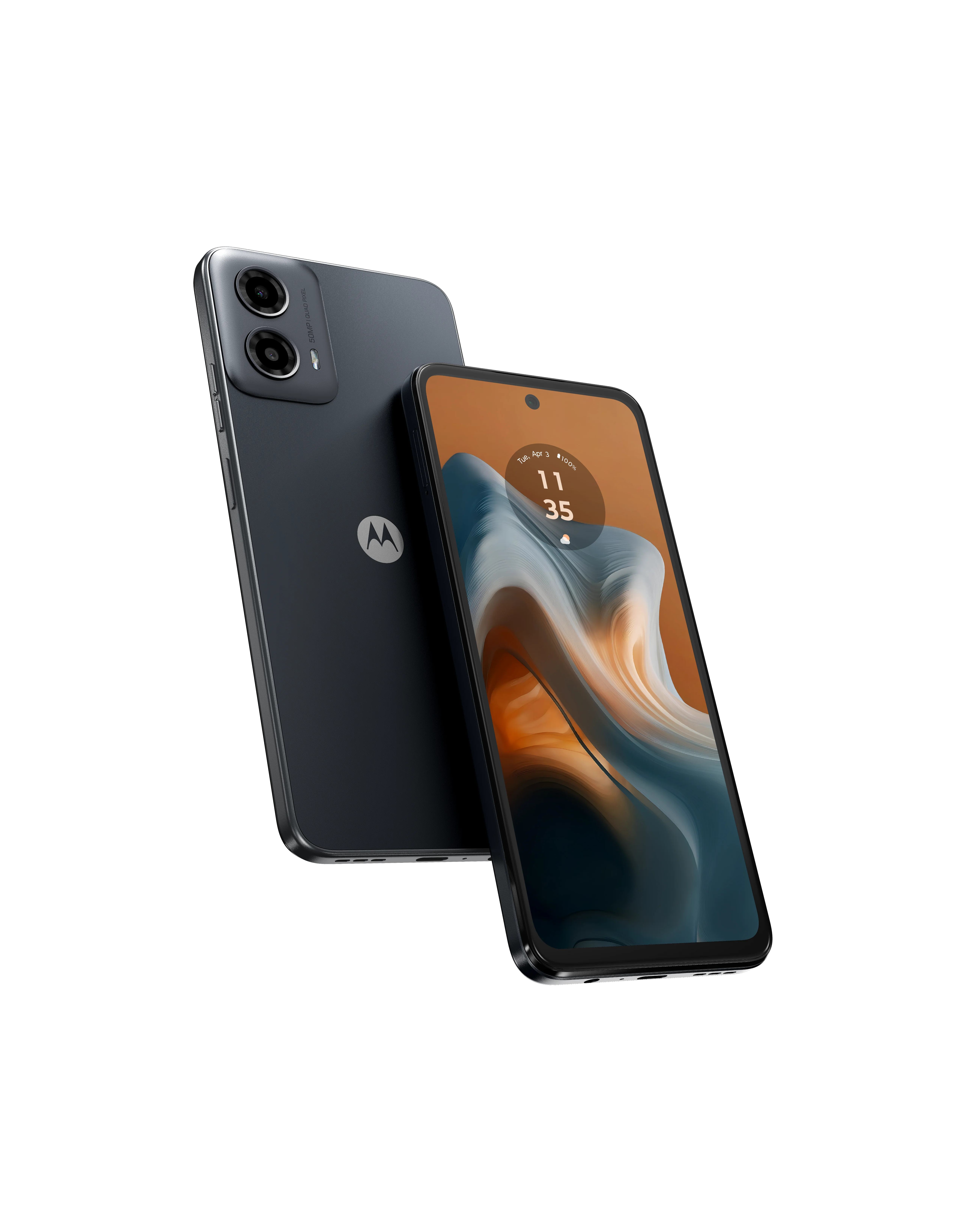moto g34 in Charcoal Black, Front + Back view