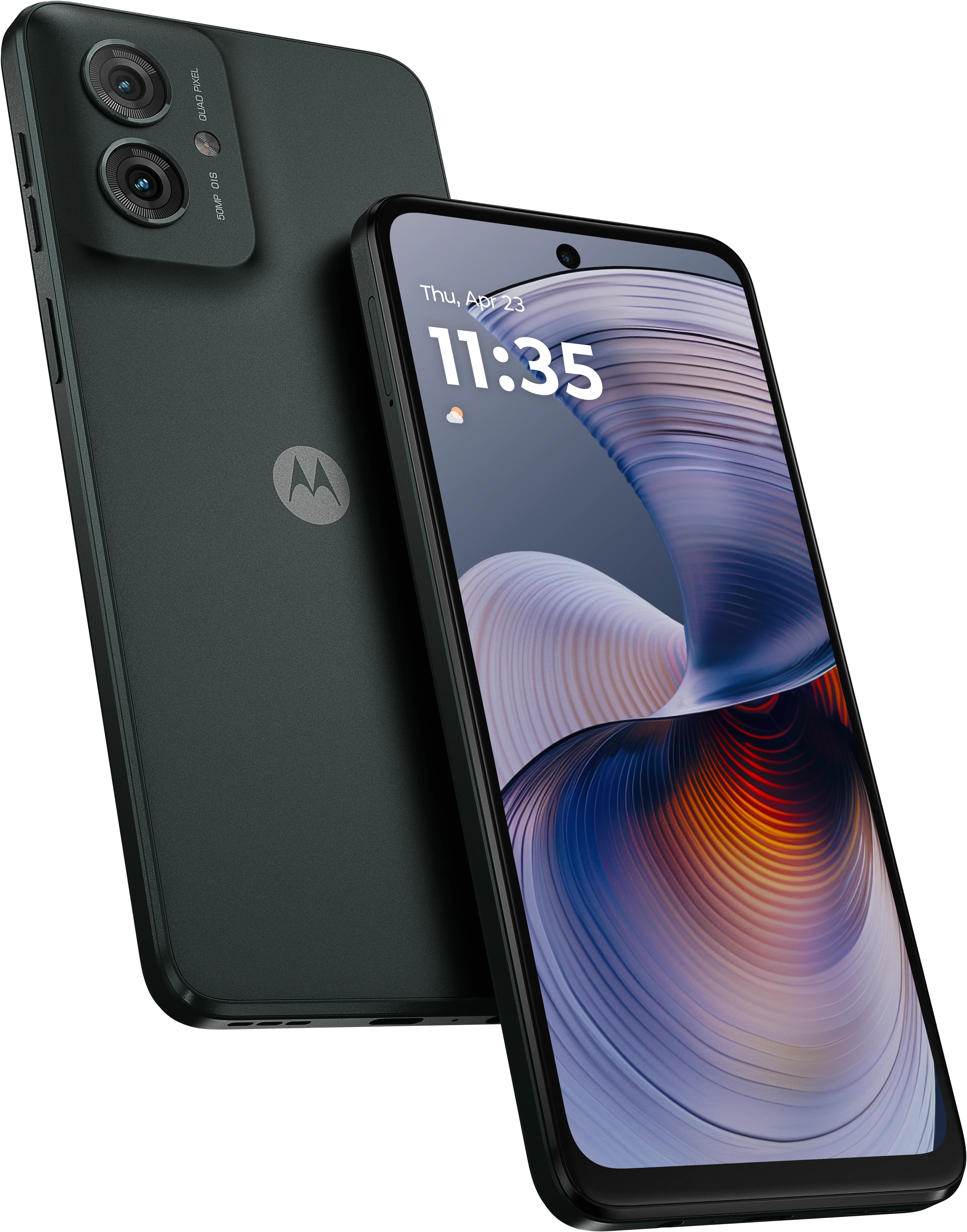 moto g55 in Forest Grey, Front + Back view