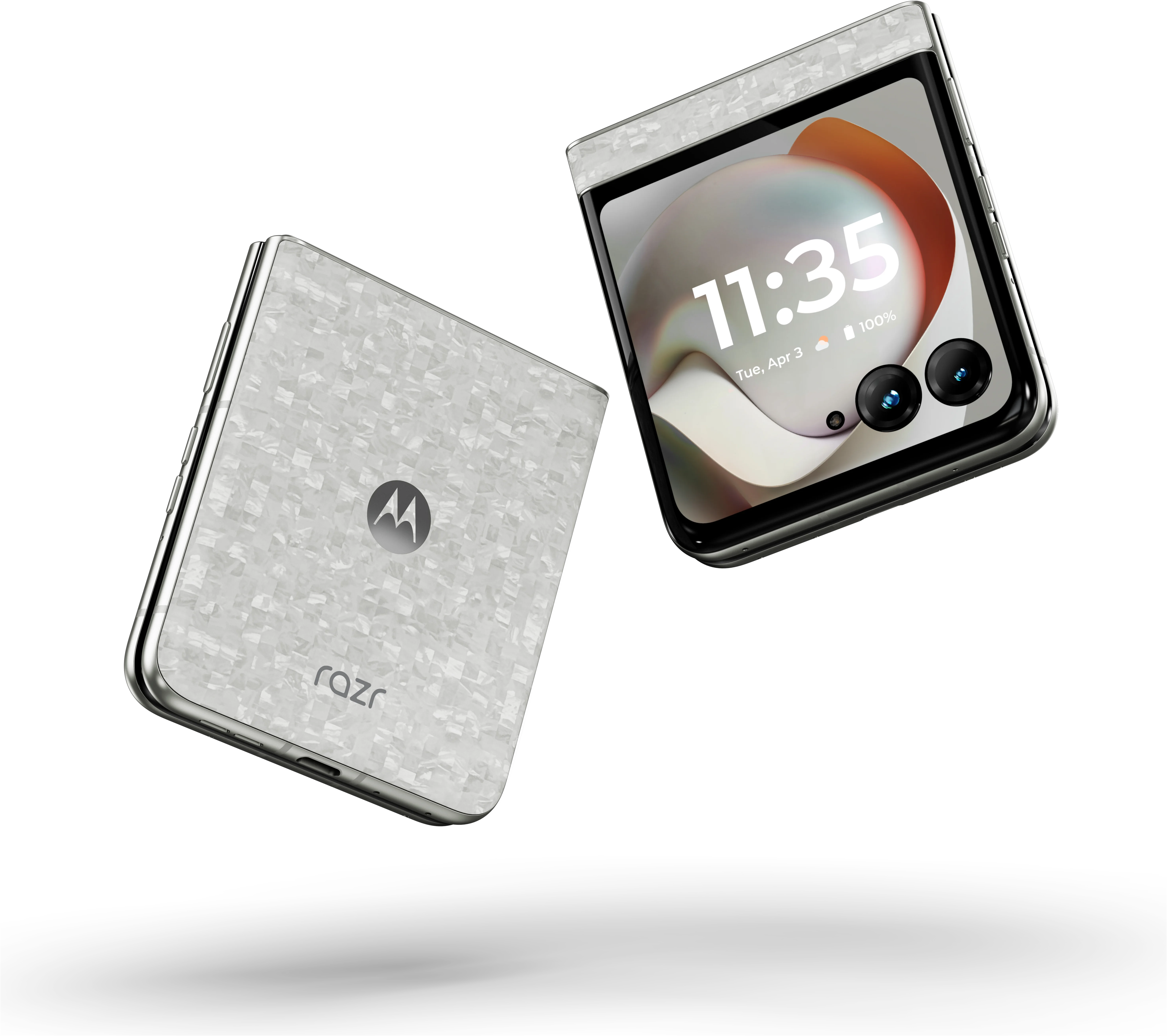 razr in Bright White, front and back view