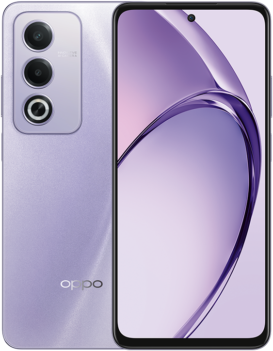 OPPO a3 Pro 5G in Moonlight Purple, front and back view