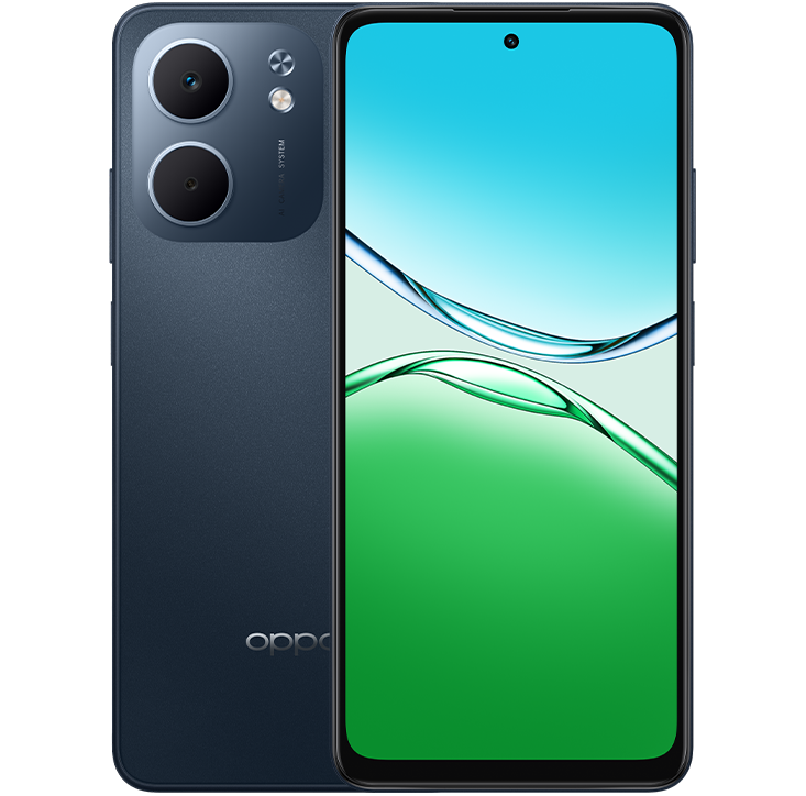 OPPO a5x 5G in Midnight Blue, front and back view