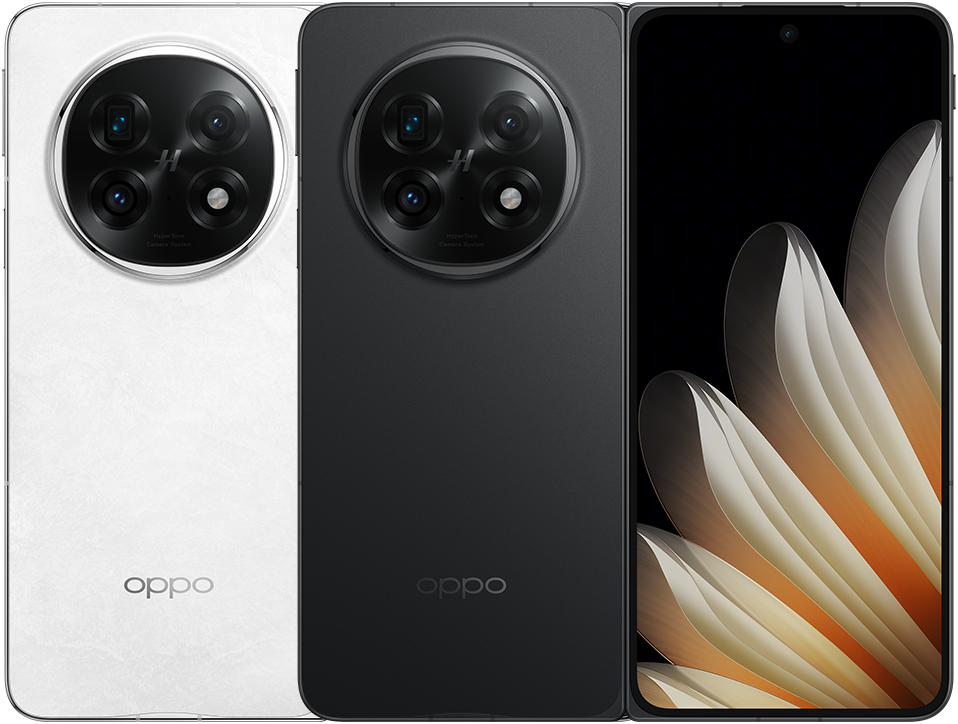 OPPO find N5 in Misty White, front and back view