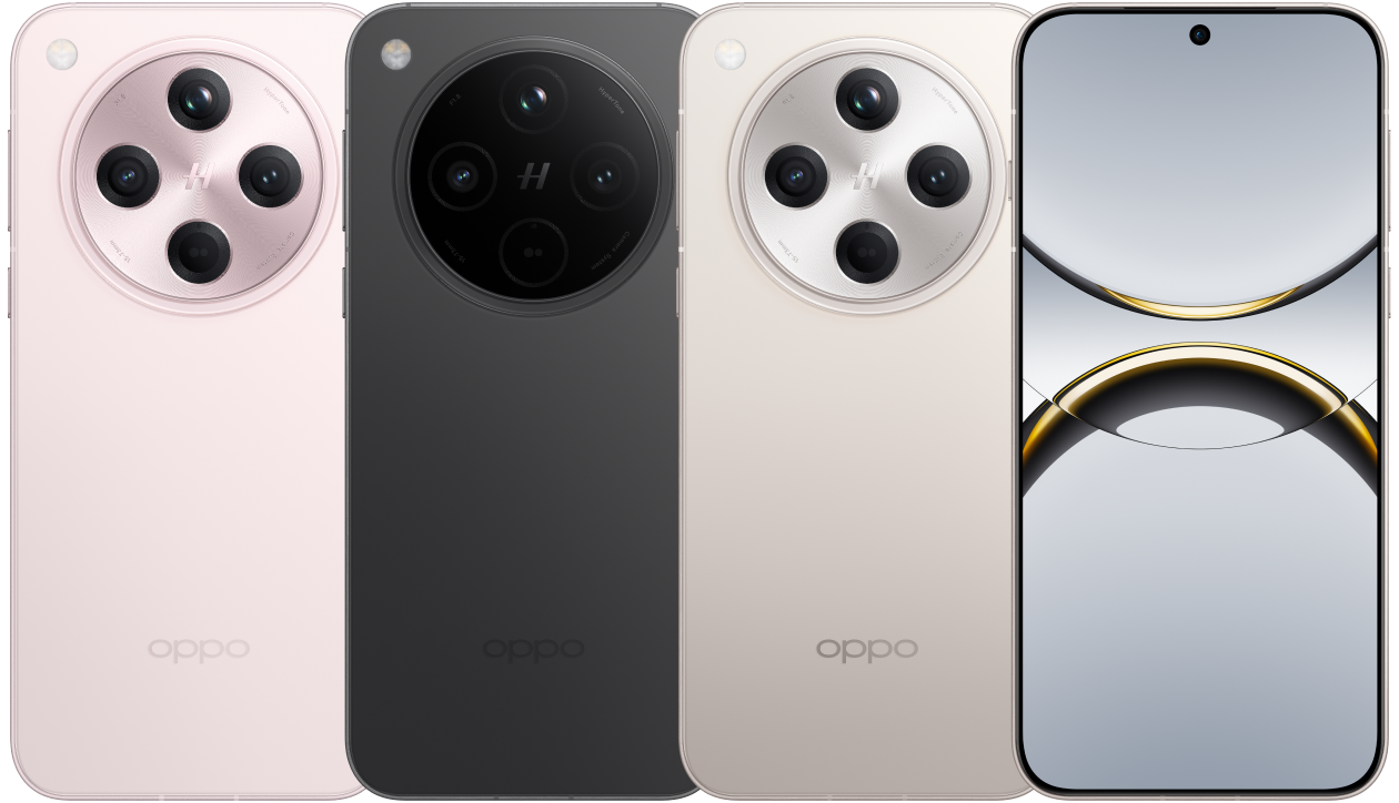 OPPO find X8 in Shell Pink, front and back view