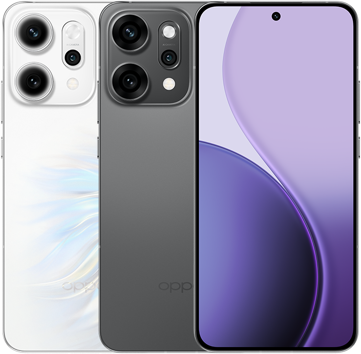 OPPO reno14 Pro in Opal White, front and back view