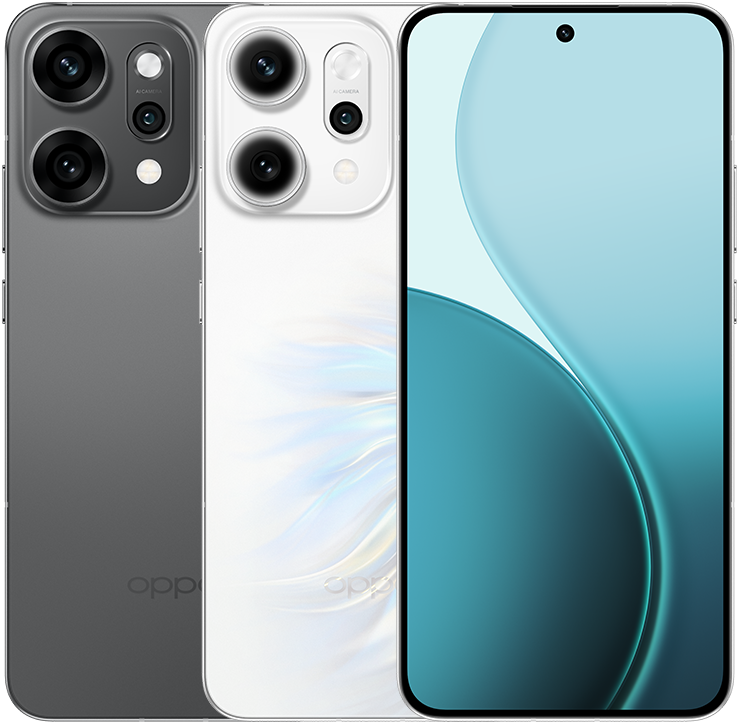 Reno14 Pro en Gris titanio, vista Front + Back