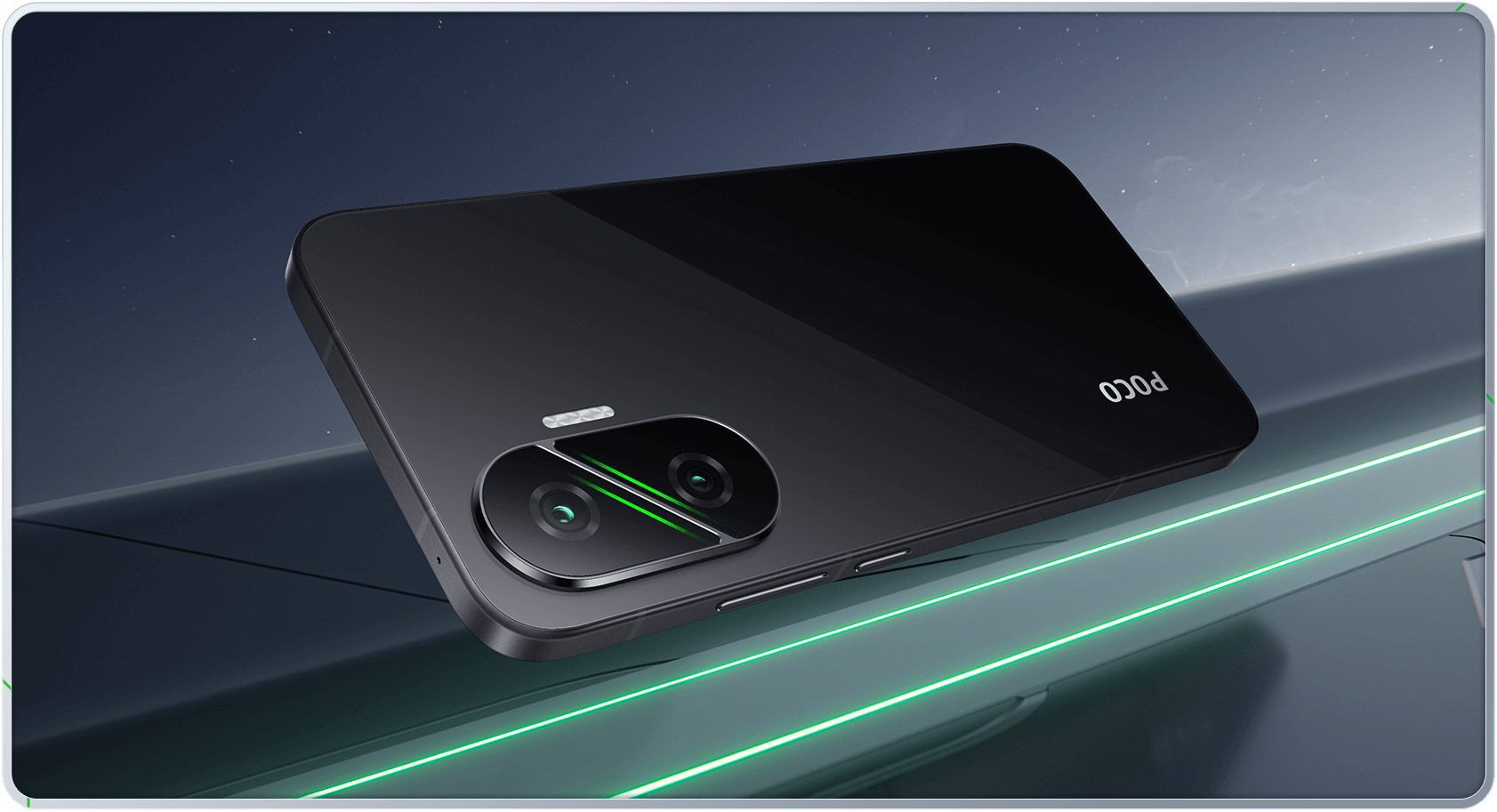 POCO F7 in Silver, front and back view