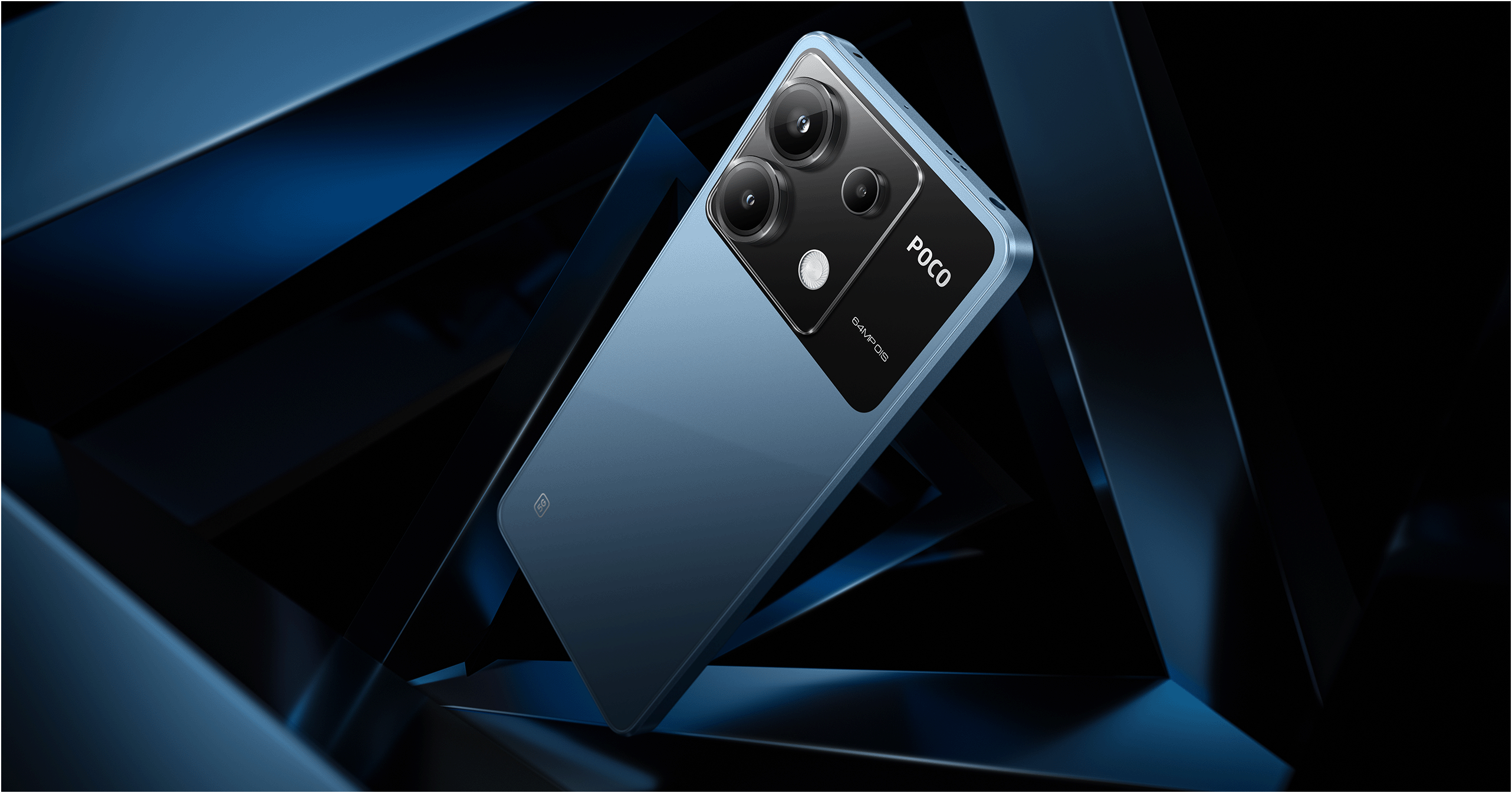 POCO X6 in Blue, front and back view