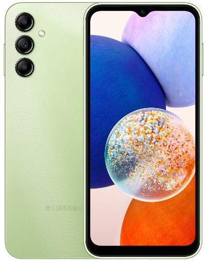 Galaxy A14 en Verde claro, vista Front + Back