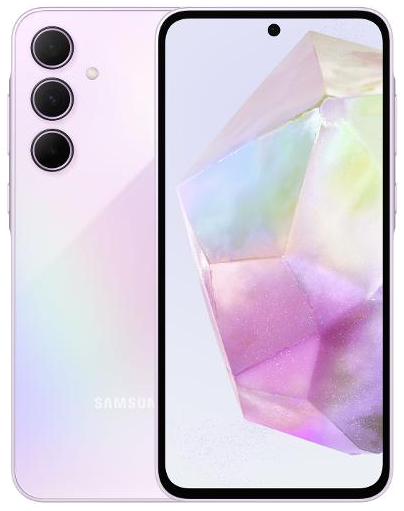 Galaxy A35 in Awesome Lilac, Front + Back view