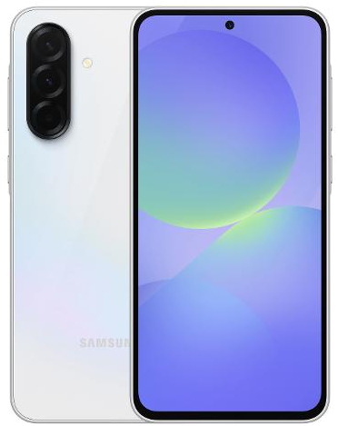 Galaxy A36 in White, front and back view
