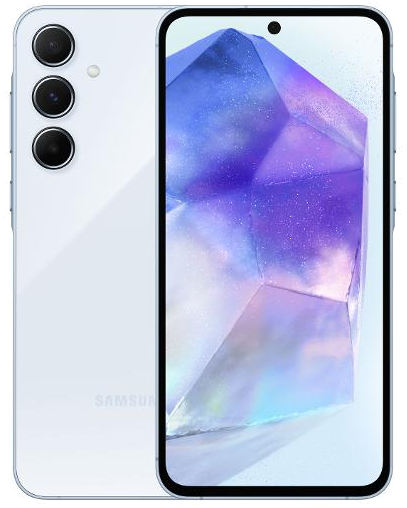 Galaxy A55 en Azul hielo increíble, vista Front + Back