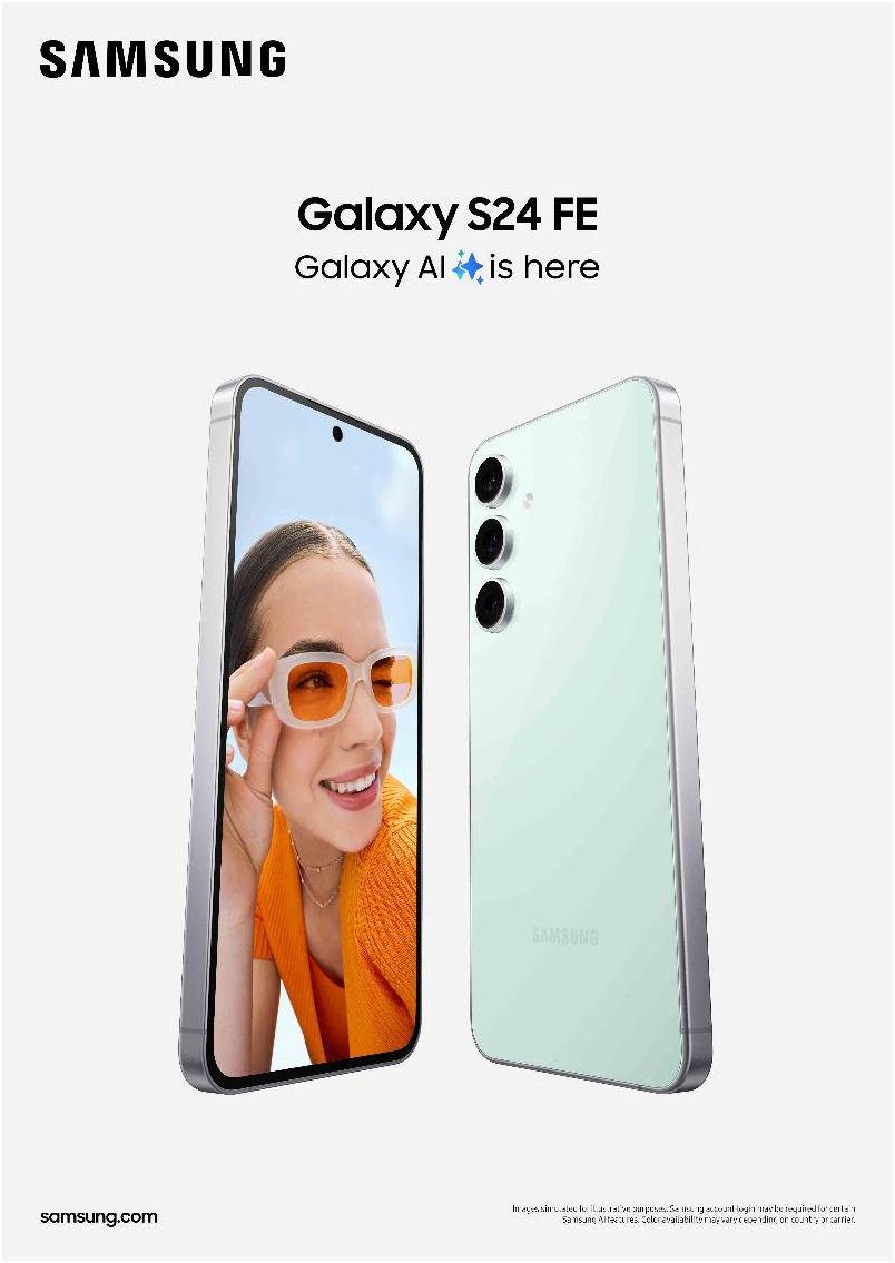 Galaxy S24 FE in Mint, front and back view