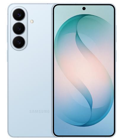 Galaxy S26+ in Sky Blue, front and back view