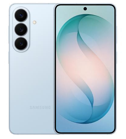 Galaxy S26 in Sky Blue, front and back view