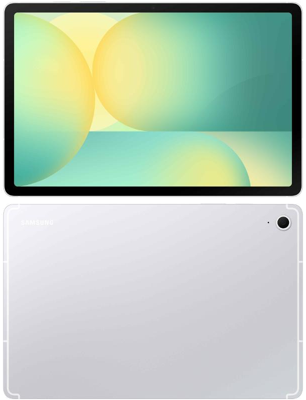 Galaxy Tab S10 FE in Silver, front and back view