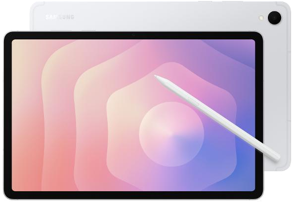 Galaxy Tab S11 in Silver, front and back view
