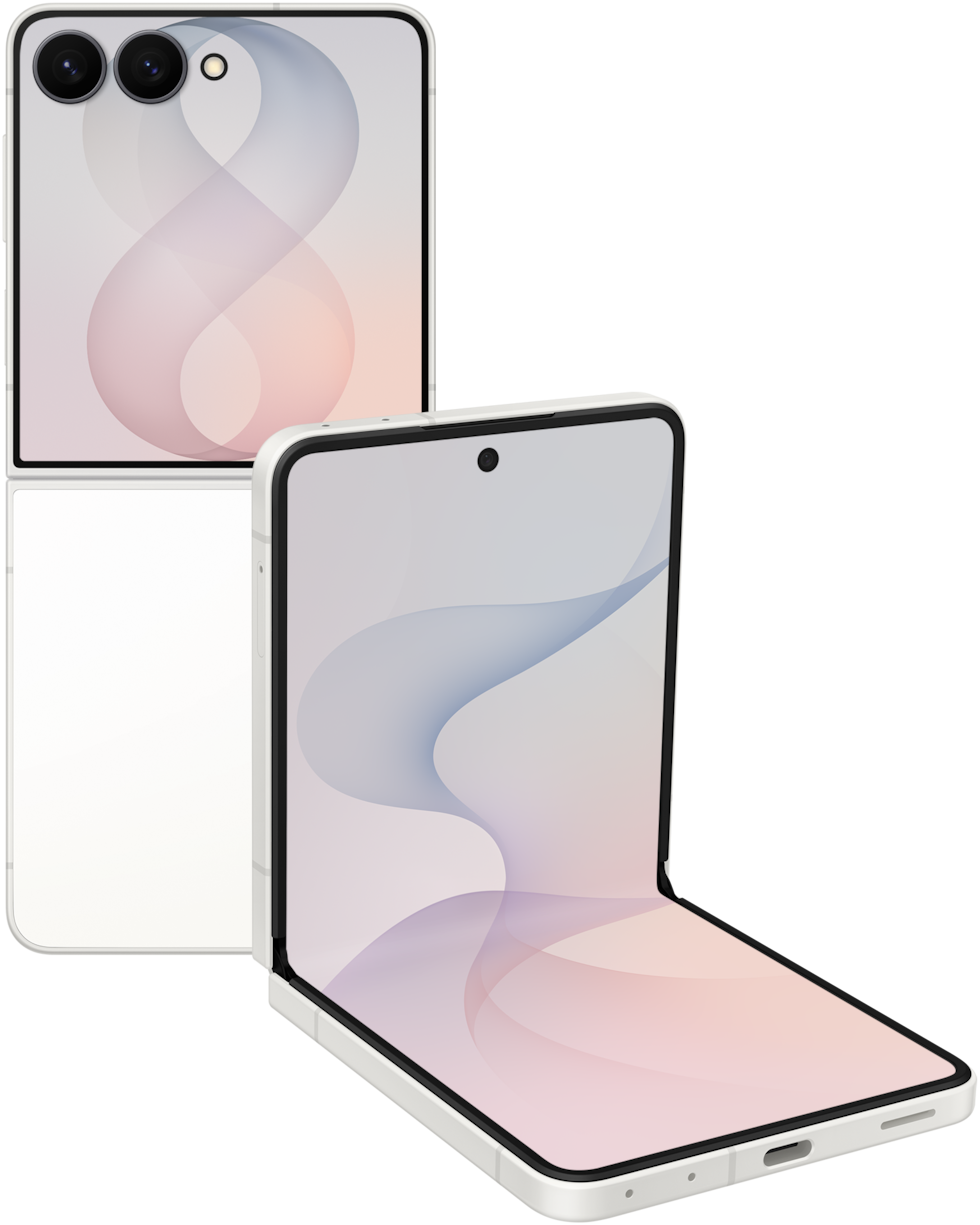 Galaxy Z Flip8 in Cream, closed and flex view
