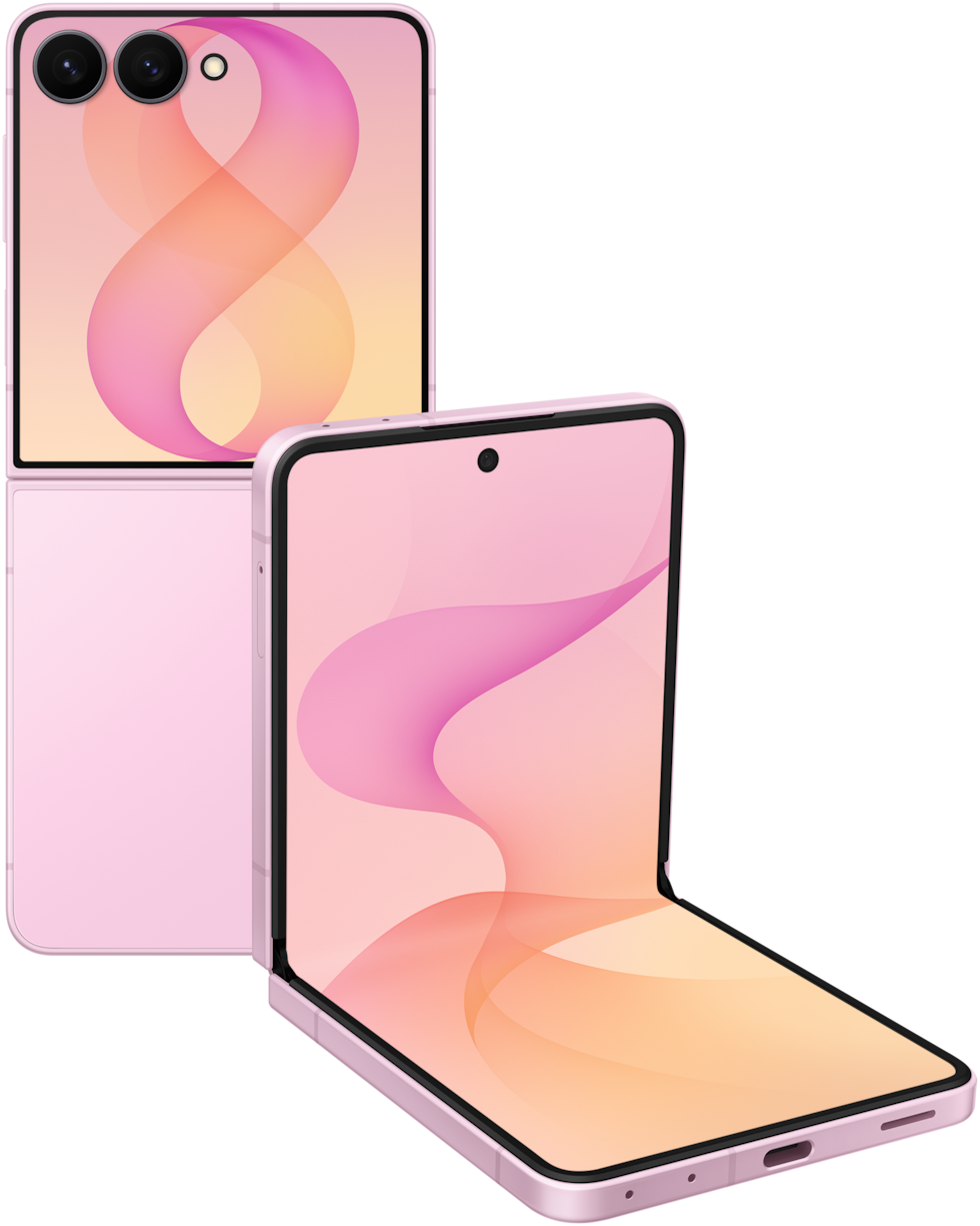 Galaxy Z Flip8 in Pink, closed and flex view