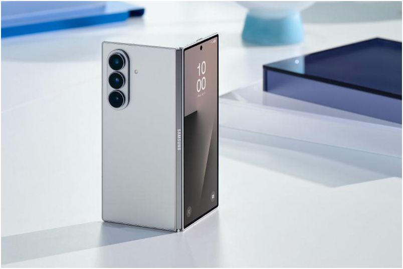 Galaxy Z Fold7 in Titanium Silver Blue, front + back view