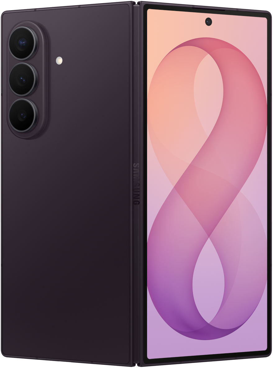 Galaxy Z Fold8 Ultra in Violet Shadow, flex cover and back view