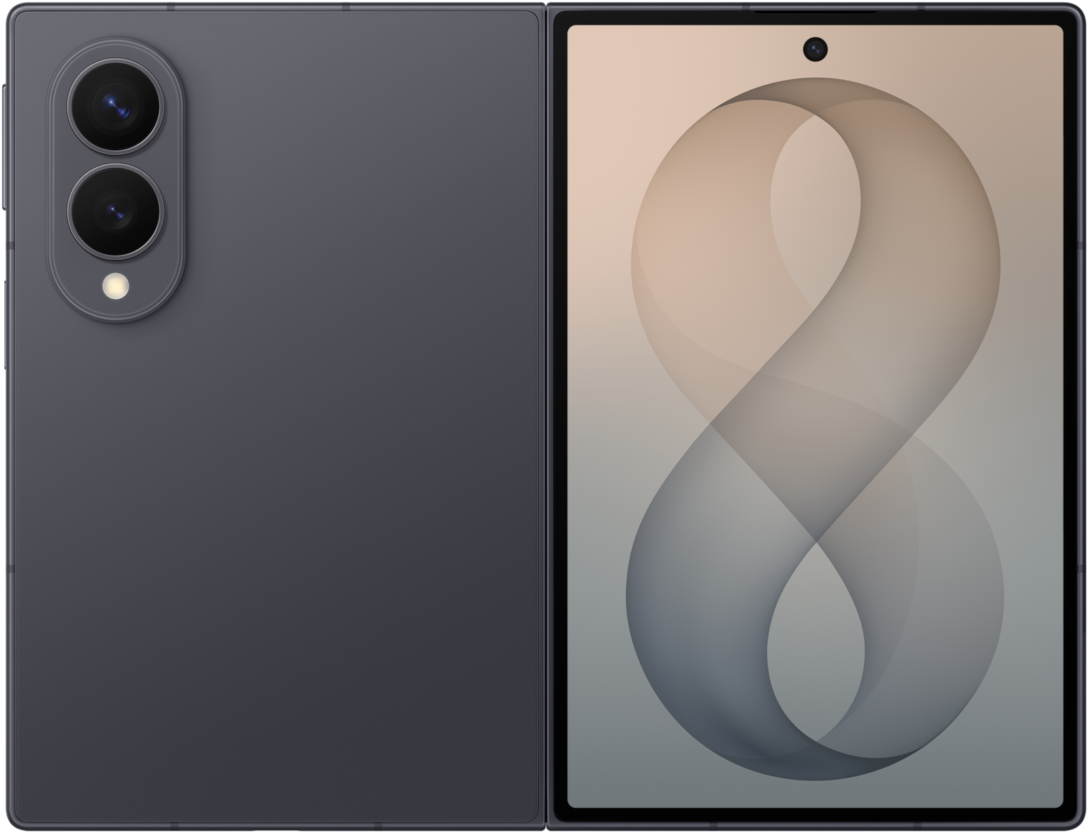 Galaxy Z Fold8 in Graphite, front and back view