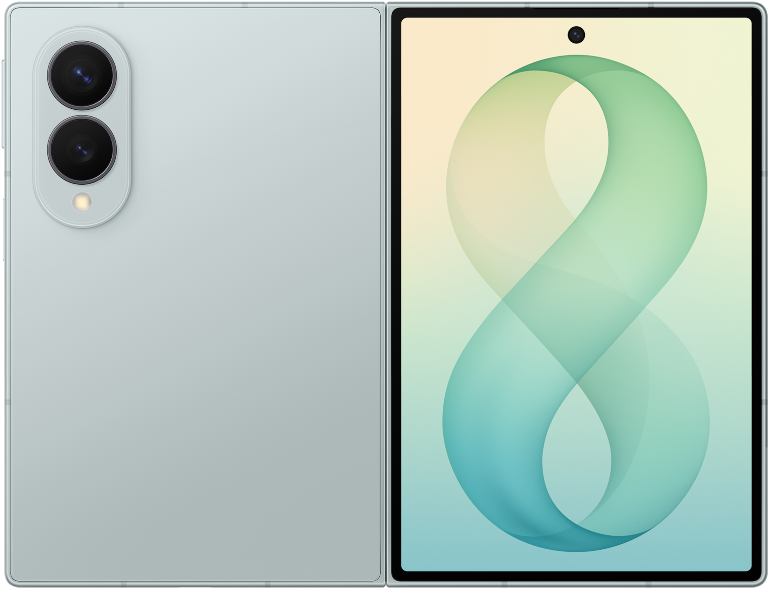 Galaxy Z Fold8 in Pistachio, front and back view