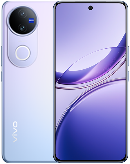vivo V50 in Mist Purple, front and back view