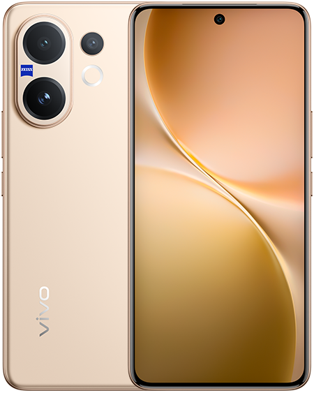 vivo V60 in Gold, front and back view